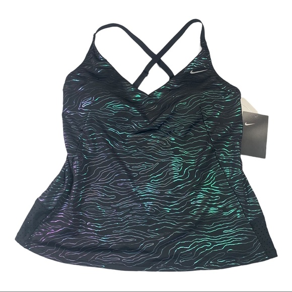 Nike Other - Nike Geo Onyx Printed Crossback Tankini Swim Top